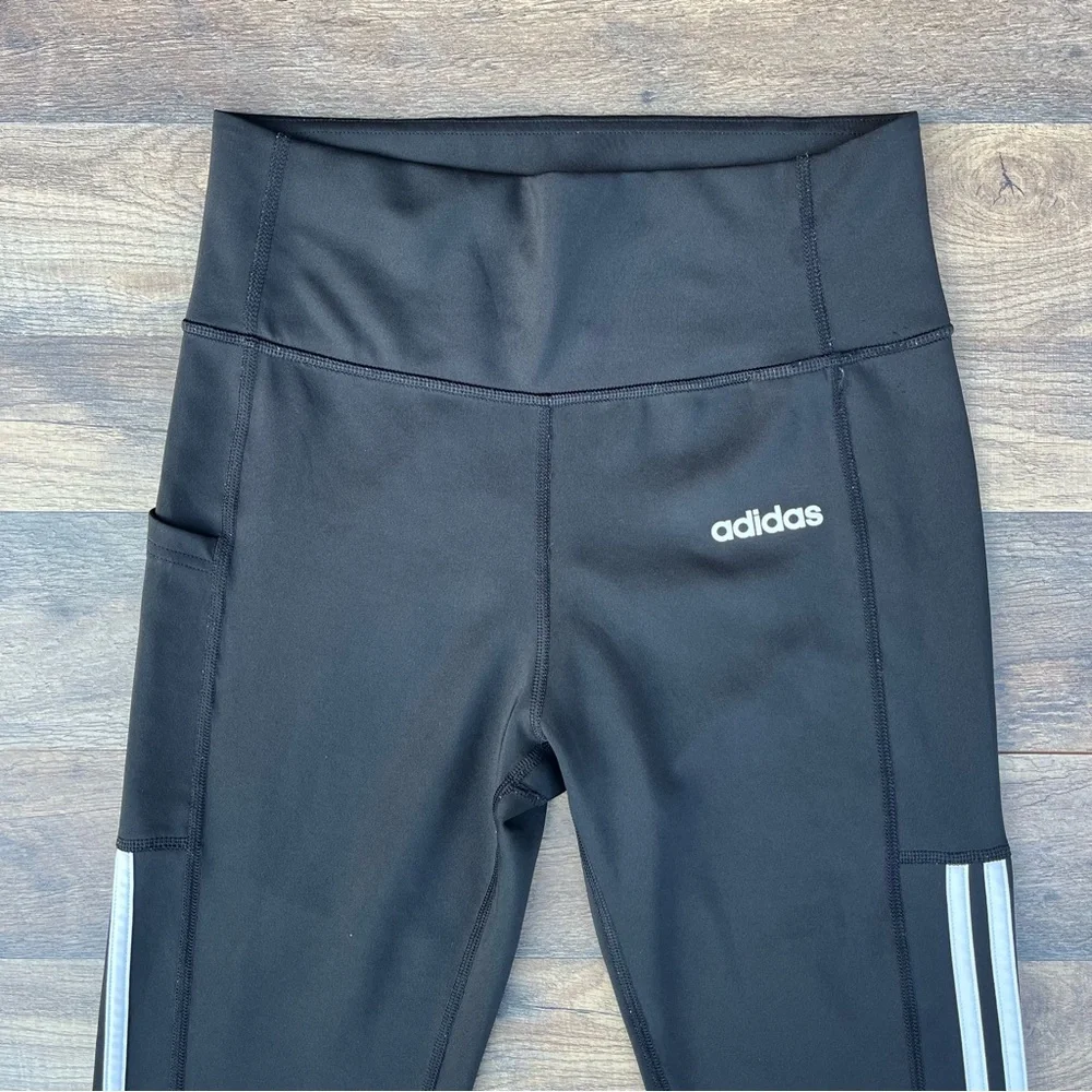 Adidas Climalite Black Leggings with White Stripes Medium - Picture 2 of 7